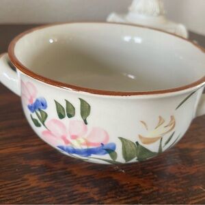 Vintage Floral Ceramic Soup Bowl with Handles